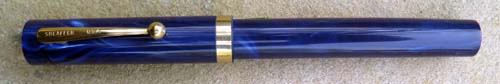 SHEAFFER NO NONSENSE FLAT TOP IN MARBLED BLUE WITH GOLD PLATED TRIM